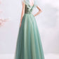 GREEN TULLE LONG A LINE PROM DRESS EVENING DRESS    cg21404
