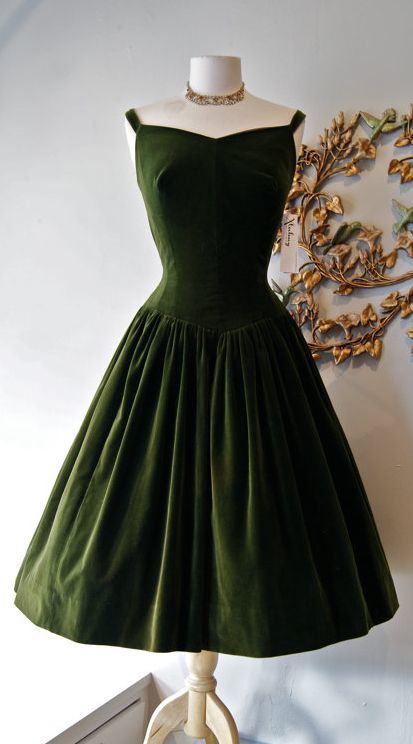 1950S Vintage Dress,Dark Green Homecoming Dress     cg21430