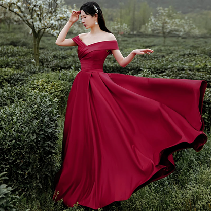 Dark Red Satin Long Off Shoulder A-Line Evening Dress prom dress cg214 classygown Dark Red Satin Long Off Shoulder A-Line Evening Dress prom dress cg214 classygown