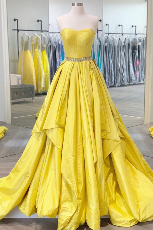 Simple yellow satin long prom dress yellow evening dress    cg21466