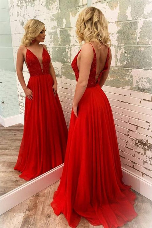 Red Long Prom Dresses with Beading    cg21481