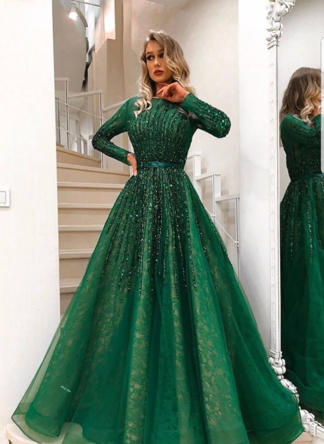 green long prom dress, evening dress    cg21502