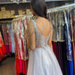 Women Sleeveless Silver Lace A-Line Prom Dresses Long    cg21523