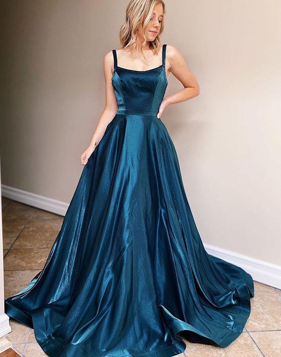 Charming  A Line Scoop Halter Backless Blue Long Prom Dress    cg21547