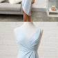 Simple v neck blue short dress, homecoming dress  cg2157