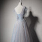 Light Blue And Pink V-Neckline Tulle With Lace Evening Dress, A-Line Long Prom Dress Party Dress   cg21629