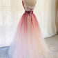 Burgundy v neck tulle sequin long prom dress burgundy evening dress    cg21632