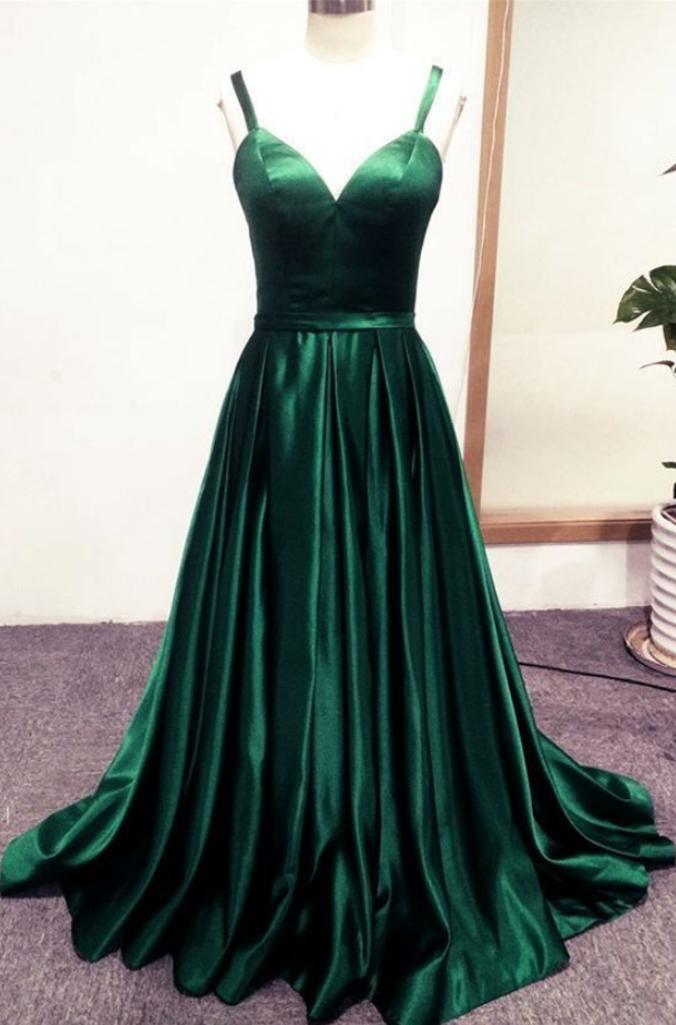 Beatufiul Dark Green Stain Long Sweetheart Party Dress, Green Long Prom Dress    cg21641