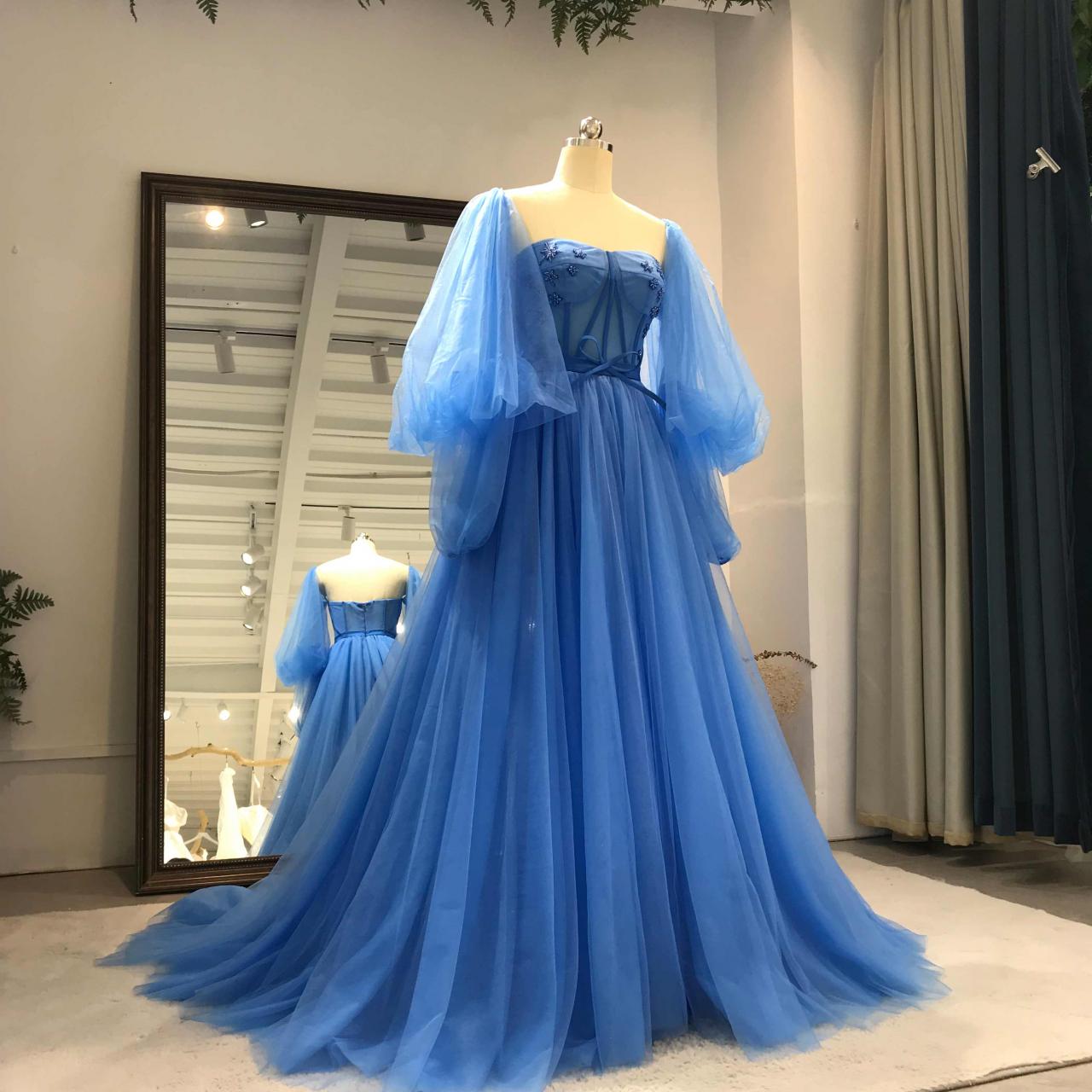 Blue Tulle Fashionable Sweetheart Long Party prom Dress     cg21643