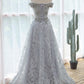 lace gray flowers Evening dress 2021 prom dresses evening gowns    cg21647