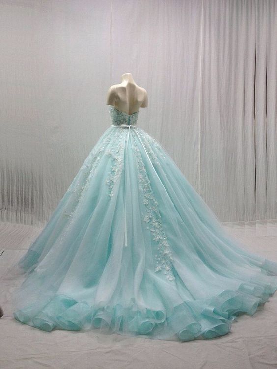 Blue Ball Gown,Appique Prom Dress,Backless Prom Dress,Fashion Prom Dress,Sexy Party Dress,Custom Made Evening Dress   cg21649