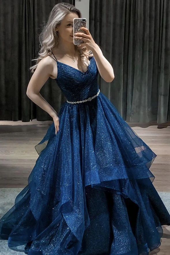 Prom Formal Evening Dress Blue tulle long A line ball gown dress formal dress    cg21689