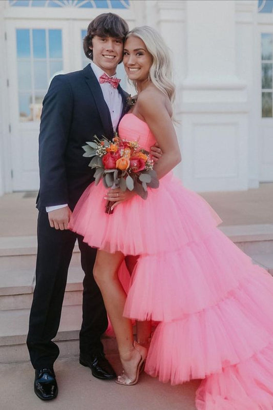 high low hot pink party dress long prom dress    cg21694