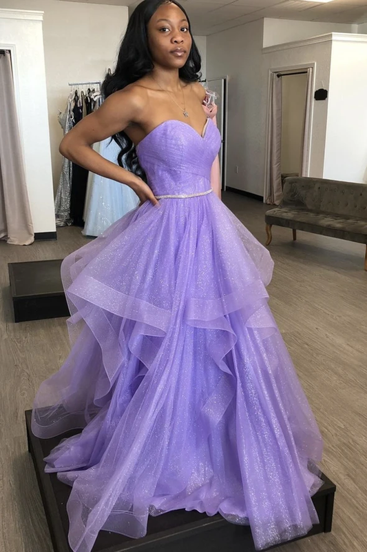 Purple tulle long A line prom dress evening dress    cg21718