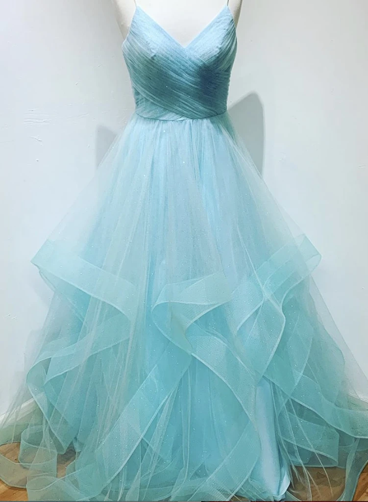 Light Blue V-Neckline Straps Layers Long Party Dress Prom Dress    cg21726