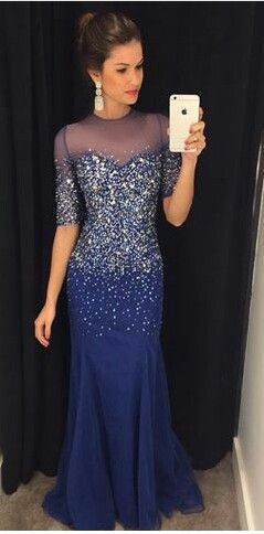 Royal Blue Prom Dresses,Royal Blue Prom Dress,Silver Beaded Formal Gown    cg21890