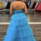 Blue tulle long A line prom dress blue evening dress    cg21913