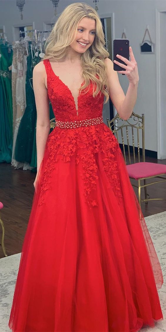 Princess A-line Red Long Prom Dress Evening Gowns   cg21947