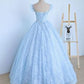 Light Blue Lace Cap Sleeve Long Sweet 16 Prom Dress, Evening Dress cg2195
