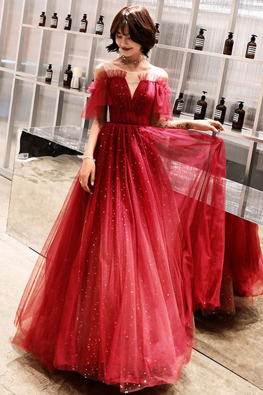 Stylish Tulle Sequins Long A Line Prom Dress Evening Dress   cg21963