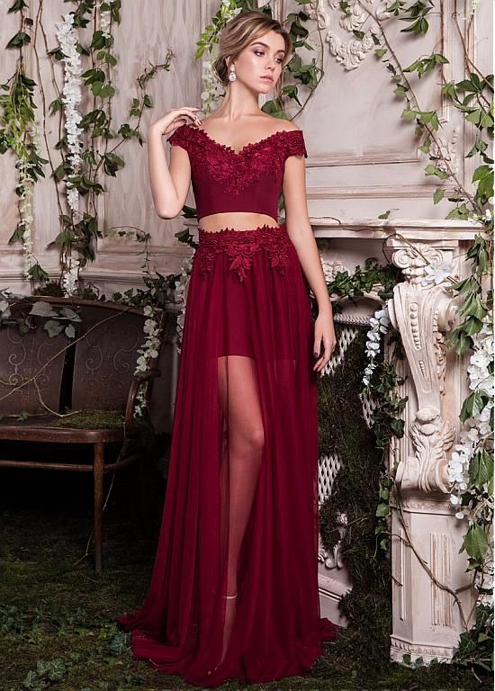 Sexy Burgundy Prom Dress, Appliques Prom Dresses, Chiffon Evening Dress    cg21964