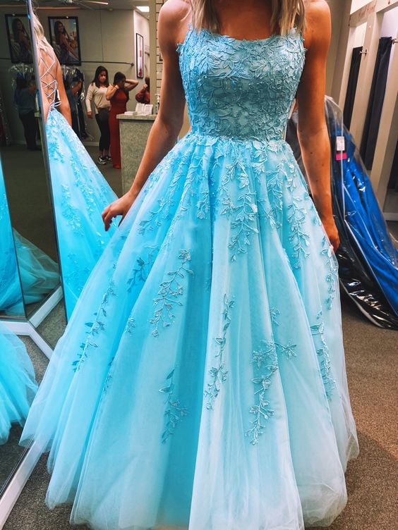 formal dress prom blue lace ballgown fluffy    cg21987