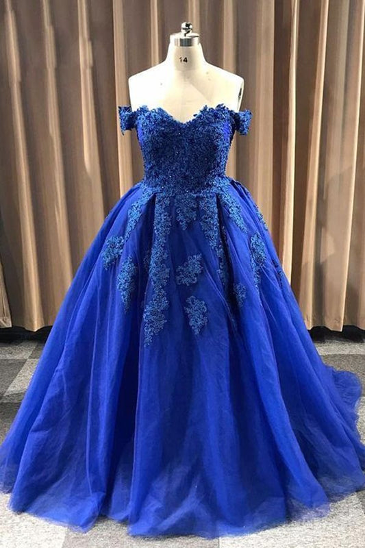 Ball Gown Sweetheart Cap Sleeve Lace Appliques Prom Dress    cg21994