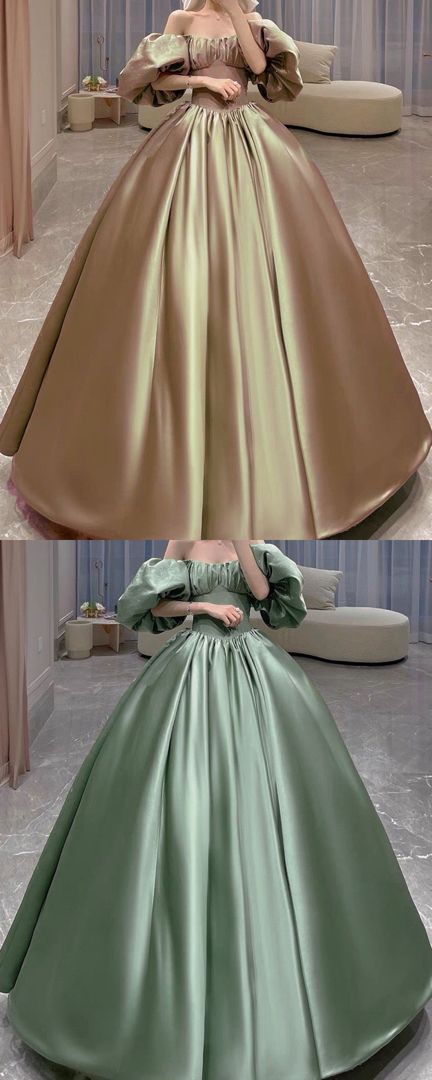 Princess ball gown dresses satin puffy sleeves quinceanera gown prom dress, evening dress    cg22001