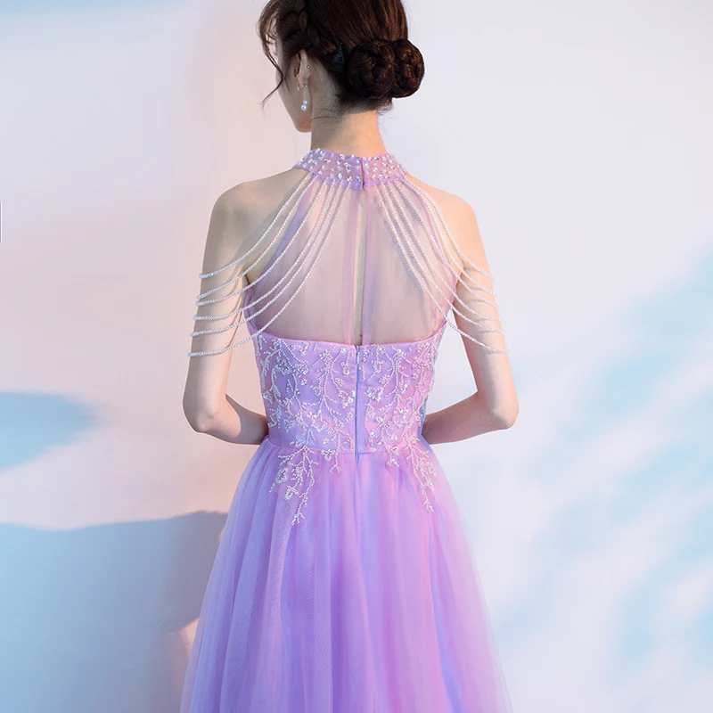 Purple Tulle Beaded Floor Length A-Line Prom Dress, Long Evening Dress Party Dress   cg22029