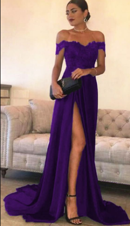 Sexy Leg Slit Long Satin Sweetheart Prom Dresses Lace Off The Shoulder Evening Gowns cg2208