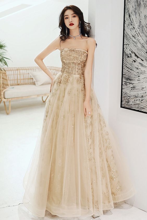 Lovely Champagne Scoop Floor Length Long Party Dress prom dress evening dress    cg22087