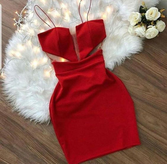 red Spaghetti Strap Short Homecoming Dress    cg22125