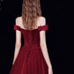 BURGUNDY TULLE LONG A LINE PROM DRESS EVENING DRESS    cg22157