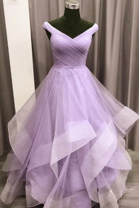 Purple tulle long A line prom dress evening dress    cg22167