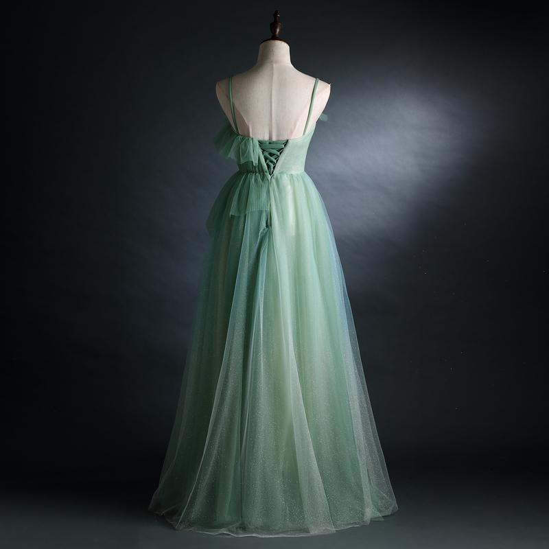 Light Green Straps Tulle Floor Length A-Line Prom Dress, Tulle Scoop Party Dress Formal Dress   cg22222