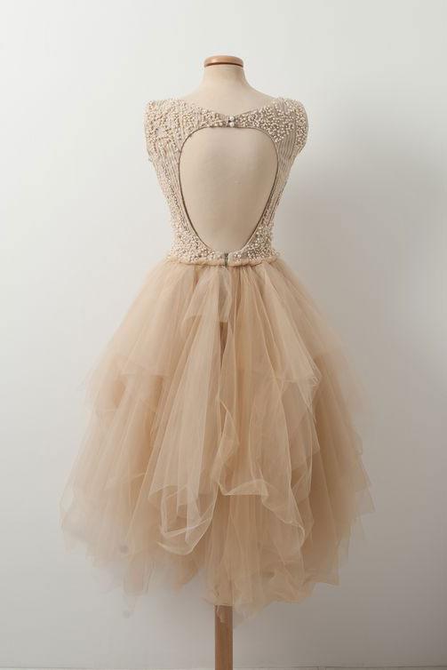 Champagne Tulle Homecoming Dress    cg22229