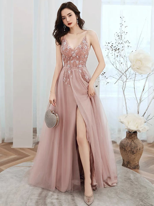 A-line V Neck Tulle Prom Dress    cg22260