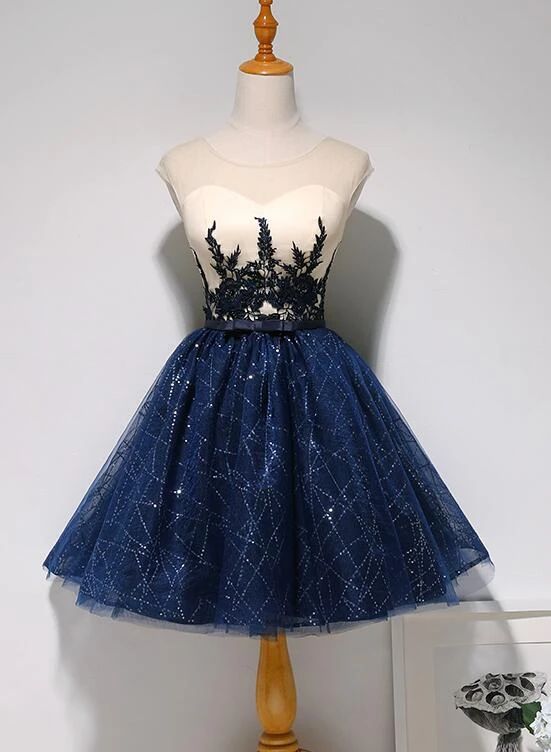 Beautiful Navy Blue Short Party Dress, Sweetheart Homecoming Dress cg2 ...