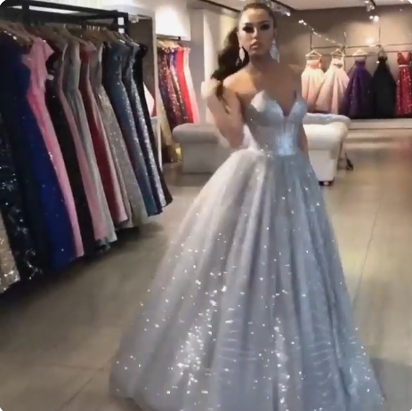 Elegant silver ball gown Long Prom Dress    cg22342