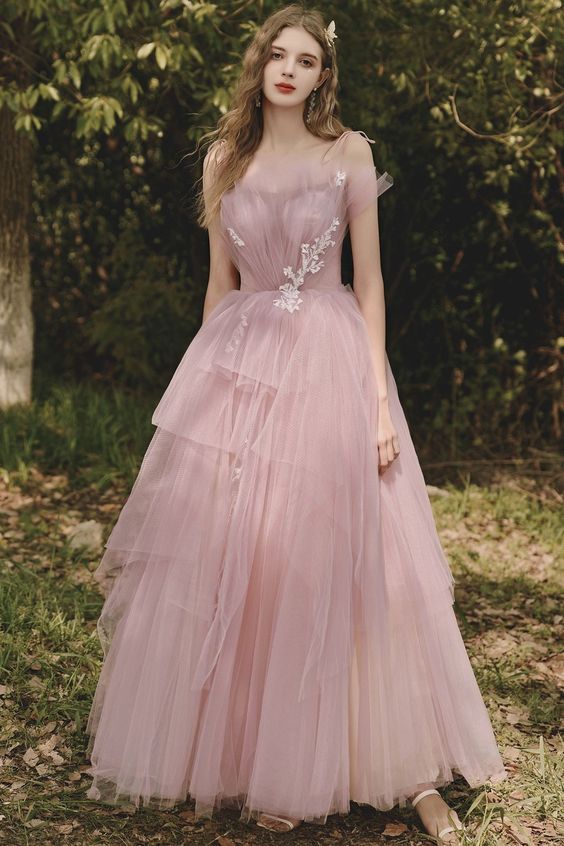 Romantic A-line Pink Tulle Junior Prom Dress   cg22346