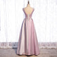 Pink Satin V-Neckline Shiny A-Line Party Dress Prom Dress, Pink Long Formal Dress Bridesmaid Dress    cg22374