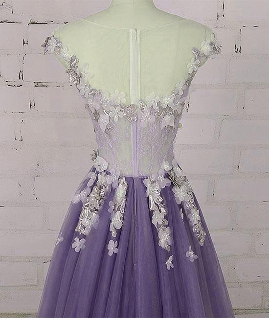 Light Purple Tulle Floral Long A-Line Prom Dress Wedding Party Dress, Lace Flowers Party Dress    cg22375