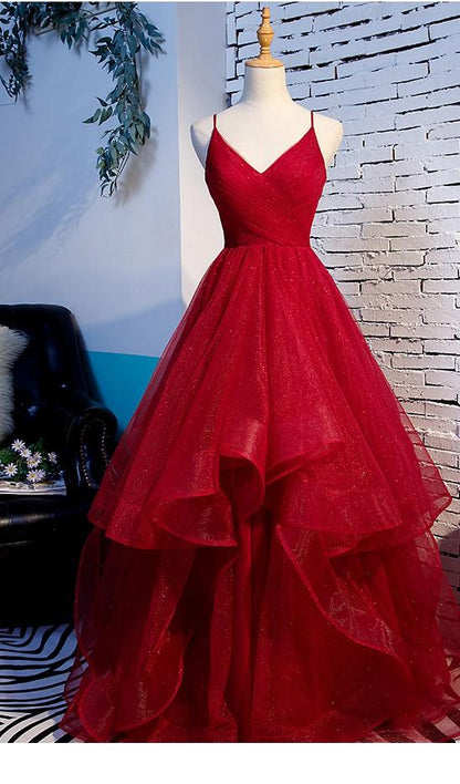 Fashion Spaghetti Straps Ball Gown Dark Red Prom Dress cg2238