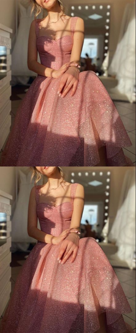 Pink glitter prom dresses sweetheart corset formal party gown    cg22409