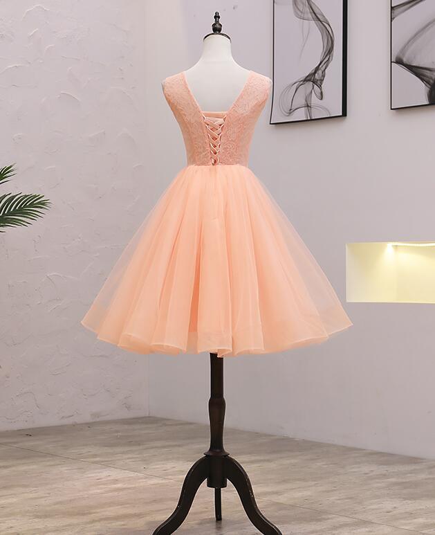 Cute Pink Flowers And Lace Applique Round Neckline Party Dress, Pink Homecoming Dress   cg22425