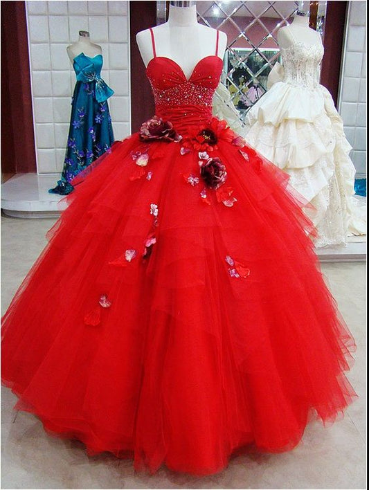 Modest Quinceanera Dress,Red Ball Gown,Floral Prom Dress,Fashion Prom Dress,Sexy Party Dress, New Style Evening Dress    cg22452