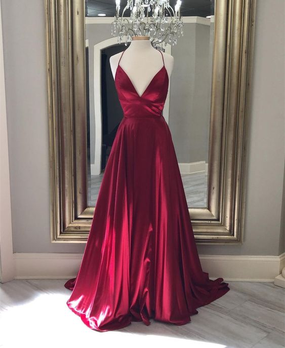 Spaghetti Straps Evening Gowns Dark Red Long Prom Dresses    cg22491