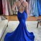 Blue long v neck prom dress mermaid evening dress    cg22520