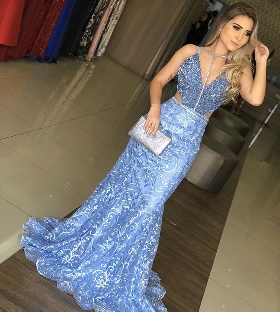 Blue Long Prom Dress, Blue Formal Evening Dress   cg22532