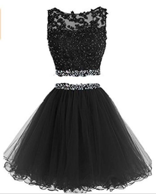 Two Pieces Short Beaded Party Dresses Tulle Applique Homecoming Dress cg2255